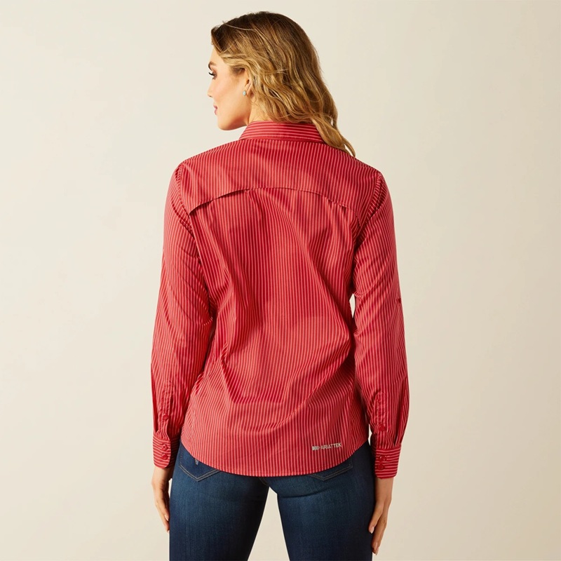 Ariat Ladies Venttek Shirt - Equestrian Red Stripe - Image 2