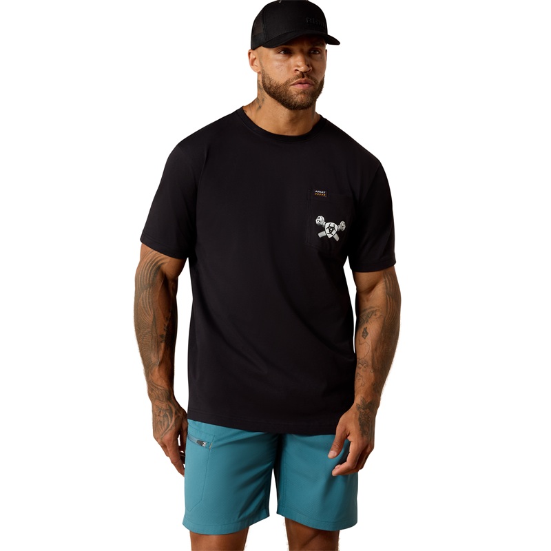Ariat Mens Rebar Cotton Strong Bolt Skull Tee - Black - Image 2