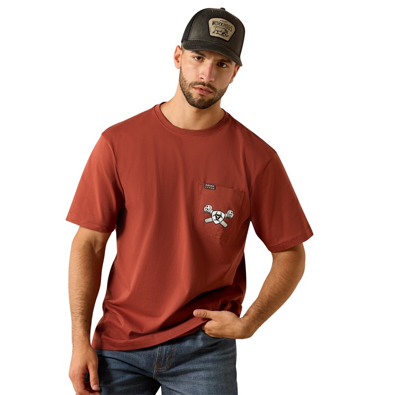Ariat Mens Rebar Cotton Strong Bolt Skull Tee - Brandy Snifter - Image 2