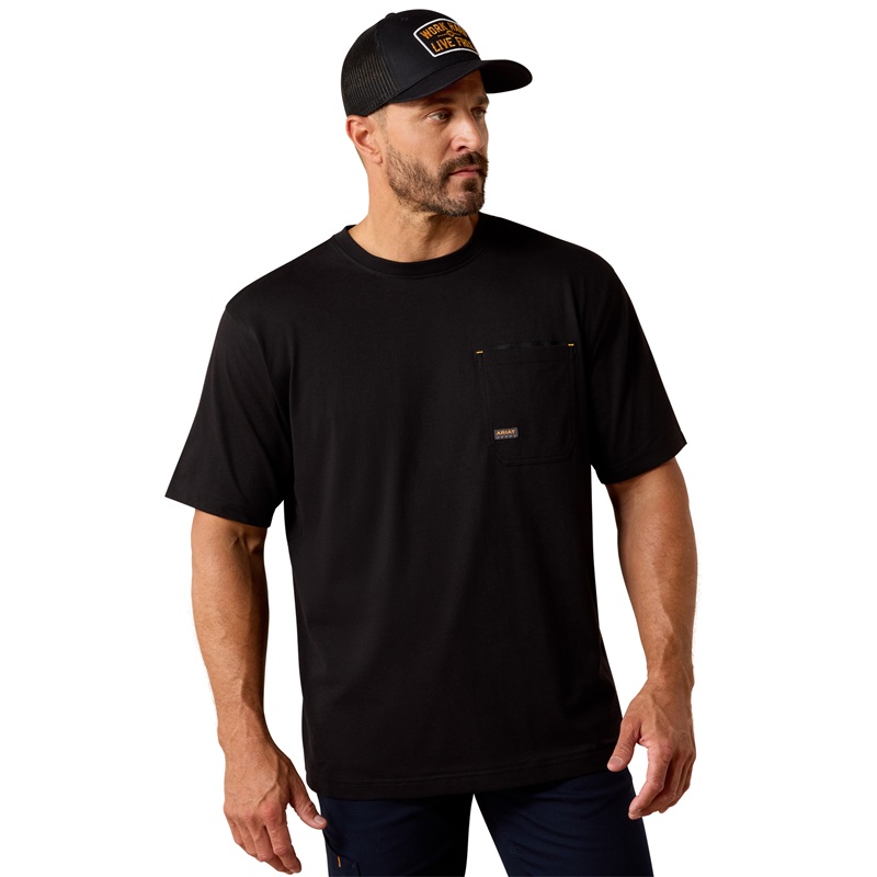 Ariat Mens Rebar Workman Tee - Graveyard Shift - Black - Image 2