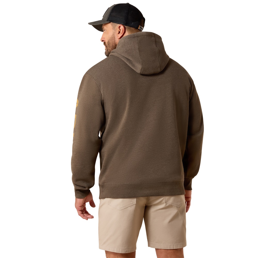 Ariat Mens Rebar Lightweight Logo Hoodie - Major Brown Heather/Wood Thrush - Image 2