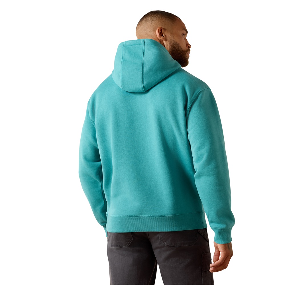 Ariat Mens Rebar Lightweight Logo Hoodie - Teal/Microchip - Image 2