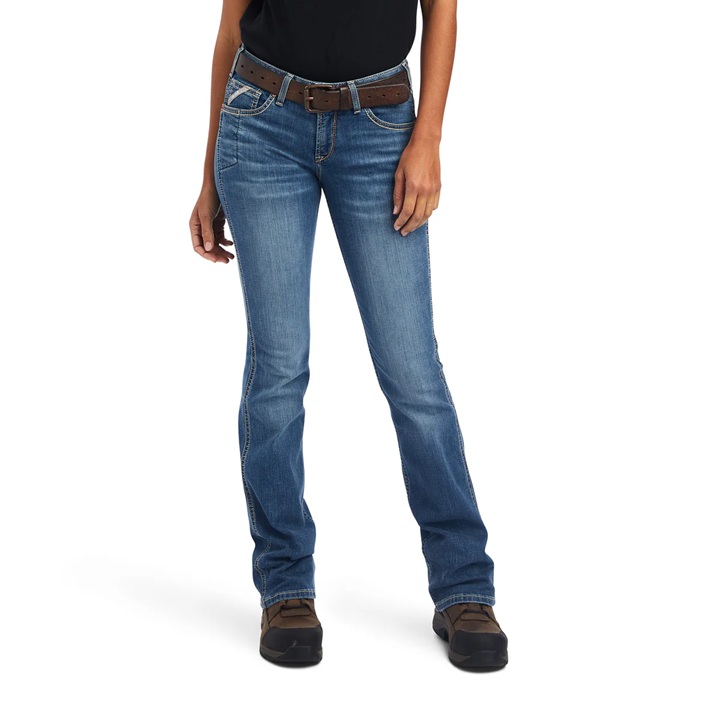 Ariat Ladies Rebar Perfect Rise Boot Cut Work Flex Jeans - Riveter Malibu - Image 2