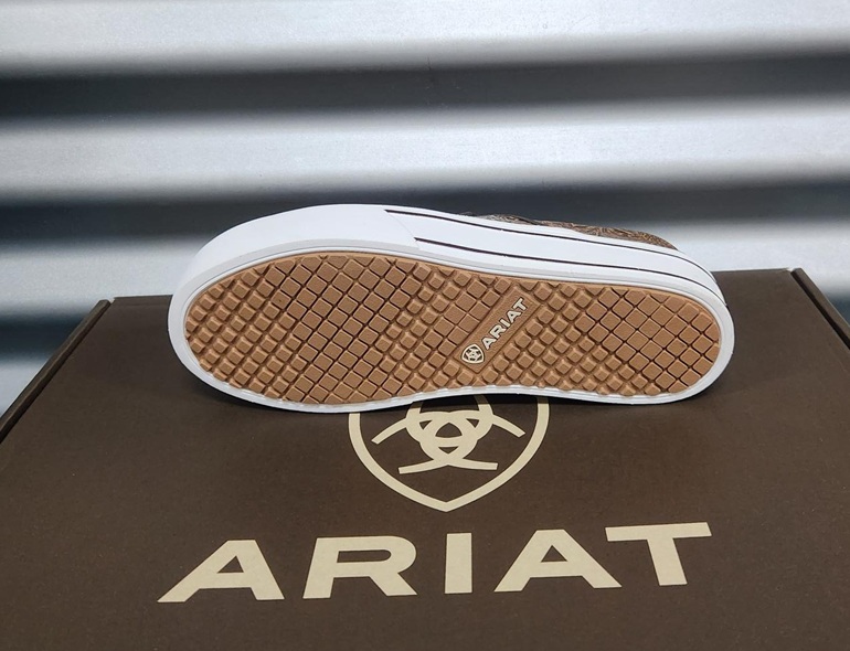 Ariat Ladies Skylar Slip On Shoe - Brown Floral Emboss - Image 3