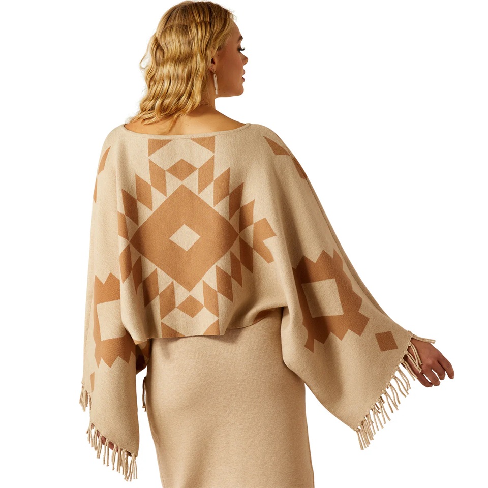 Ariat Ladies Sunset Chic Sweater Poncho - Oatmeal/Tannin - Image 2