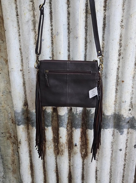 Design Edge Bullhead Cowhide Sling Bag with Fringe - Marbella - Image 2