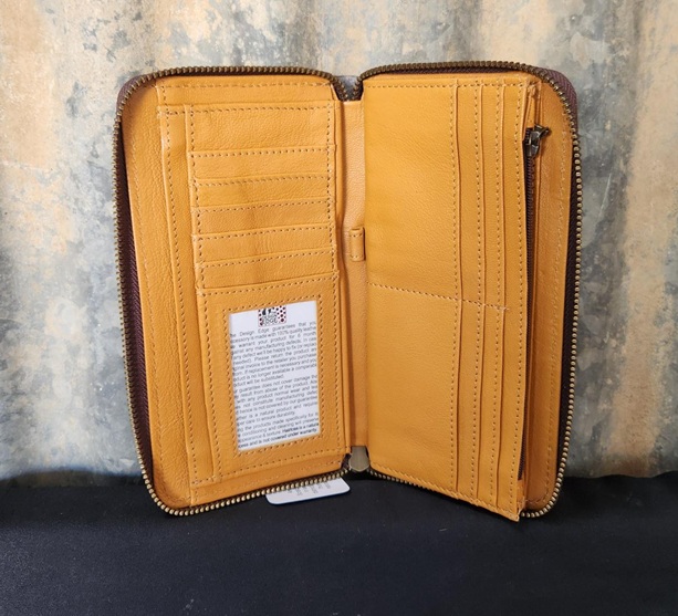 Design Edge Sunflower Tooled Leather Phone Wallet - Merida - Tan & White - Image 3