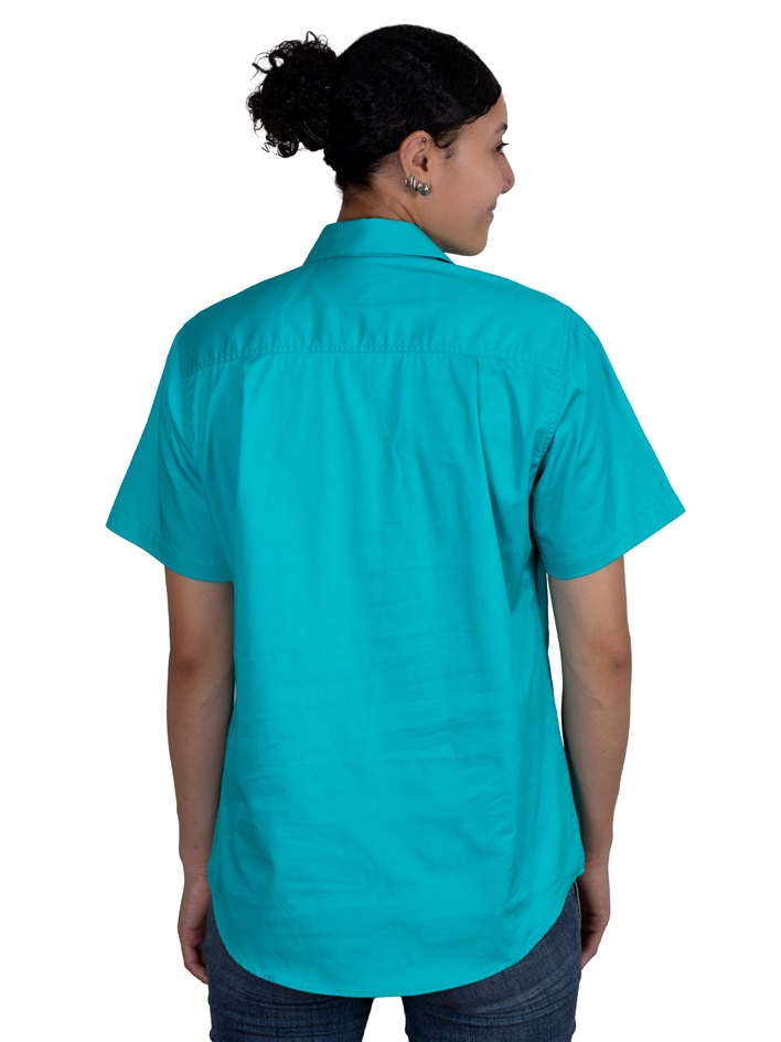 Just Country Ladies Evie Short Sleeve 1/2 Button Workshirt - Turquoise - Image 2