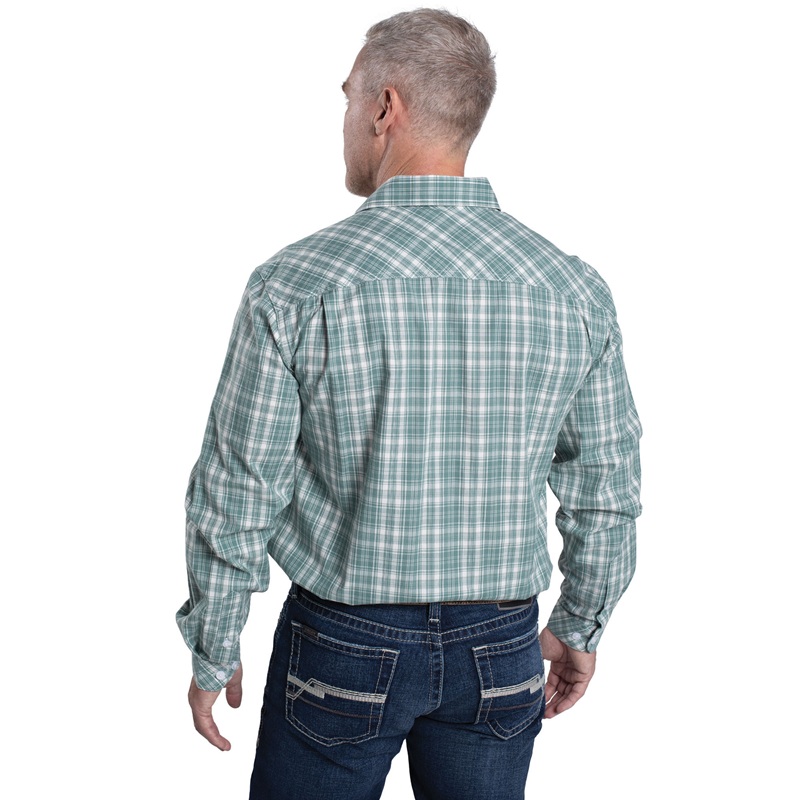 Just Country Mens Austin Shirt - 2616 - Deep Sea Green & White Plaid - Image 2