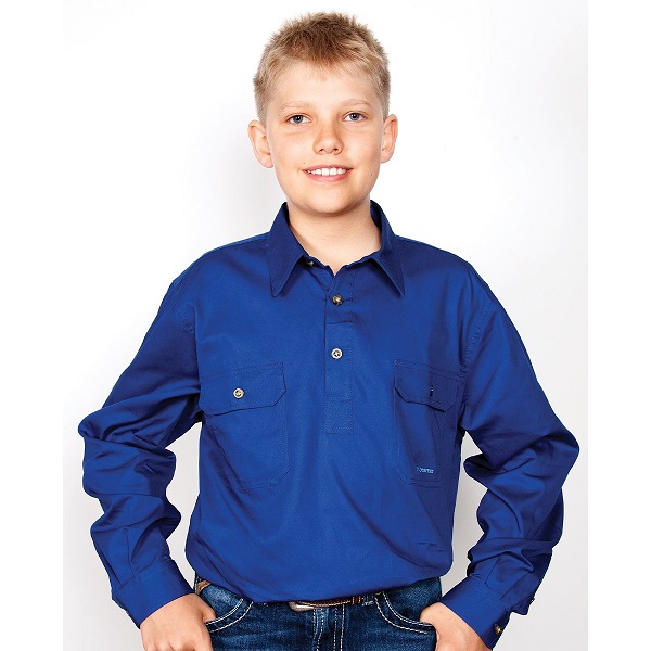 Just Country Youths Lachlan 1/2 Button Shirt - Cobolt