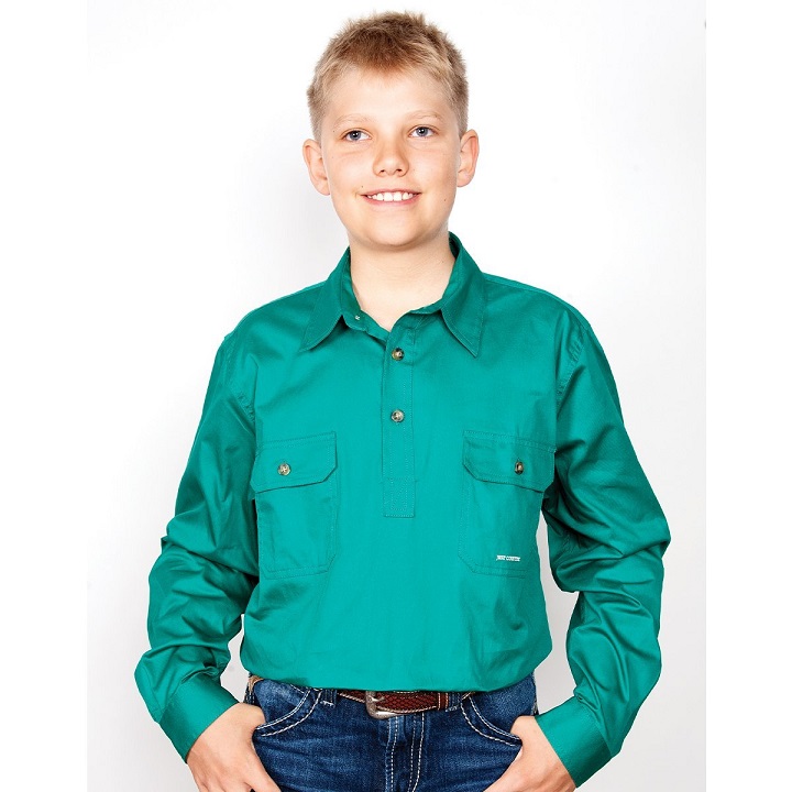 Just Country Youths Lachlan 1/2 Button Workshirt - Green