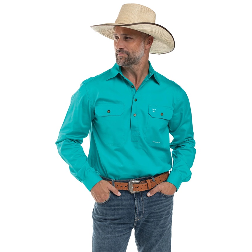 Just Country Mens Cameron 1/2 Button Workshirt - Turquoise