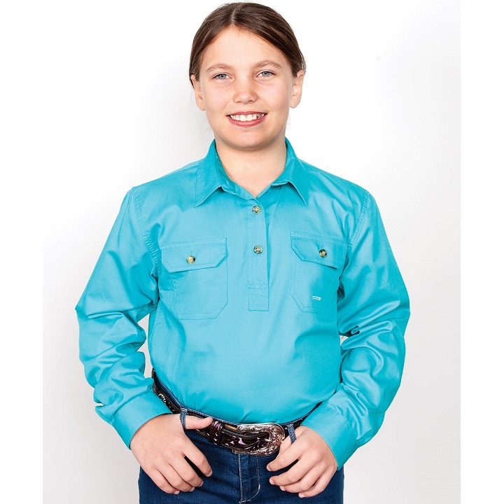 Just Country Youths Kenzie 1/2 Button Workshirt - Turquoise