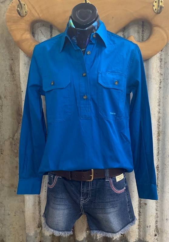 Just Country Ladies Jahna 1/2 Button Shirt - Blue Jewel