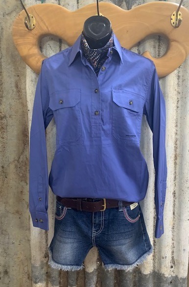 Just Country Ladies Jahna 1/2 Button Worshirt - Blue