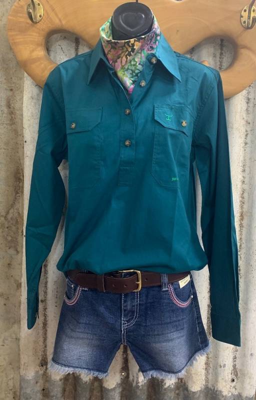 Just Country Ladies Jahna 1/2 Button Workshirt - Forrest Green