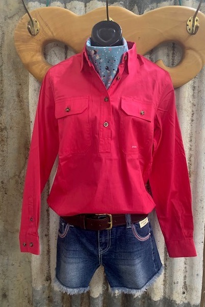 Just Country Ladies Jahna 1/2 Button Shirt - Raspberry