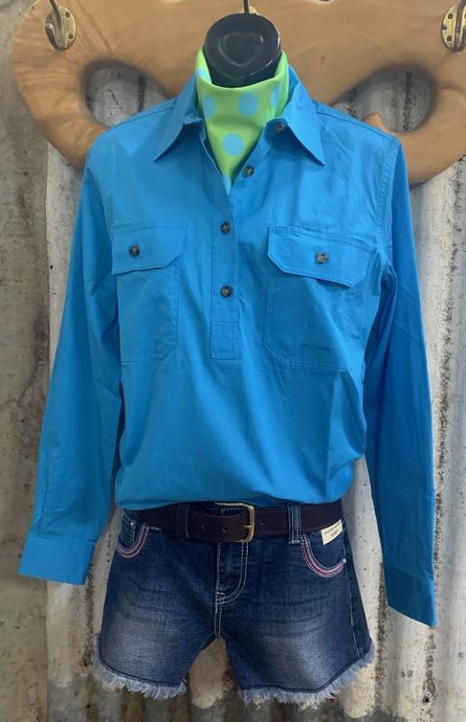Just Country Ladies Jahna 1/2 Button Shirt - Sky