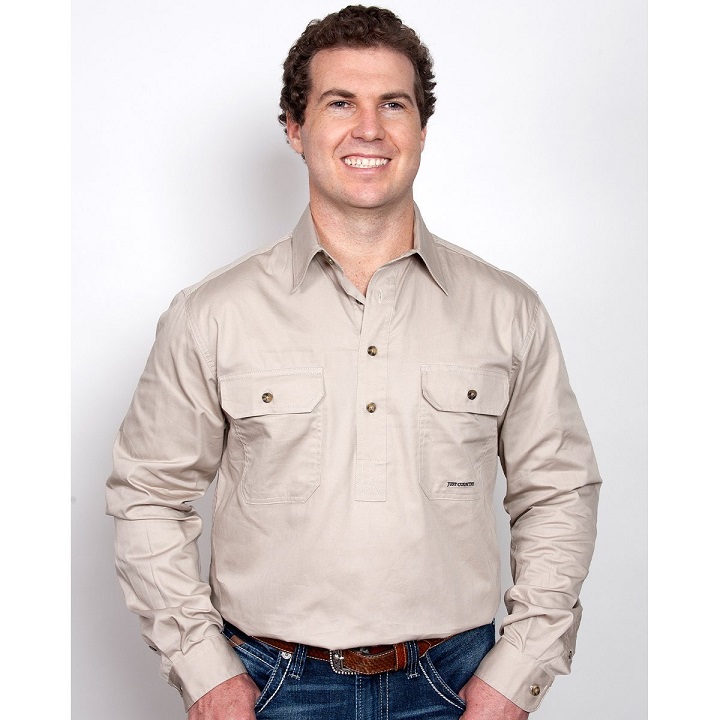 Just Country Mens Cameron 1/2 Button Workshirt - Stone