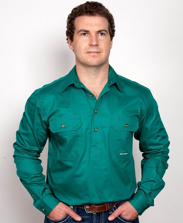 Just Country Mens Cameron 1/2 Button Shirt - Green