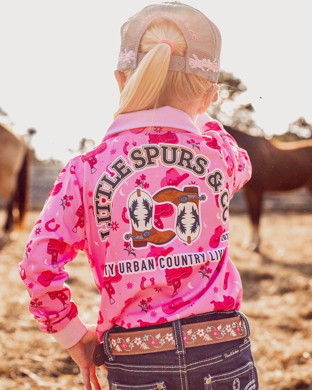 Little Spurs Kids Fishing Shirt - Cowgirl Pink - Image 2