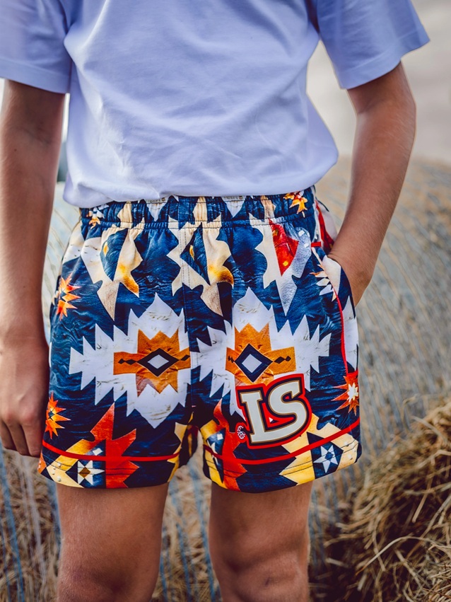 Little Spurs Kids Footy Shorts - Aztec Cowhide - Image 3