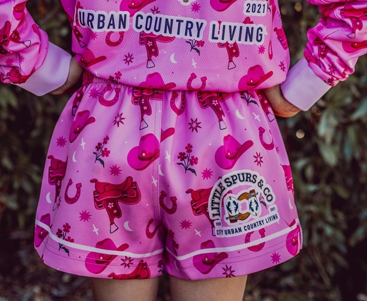 Little Spurs Kids Footy Shorts - Cowgirl Pink - Image 2