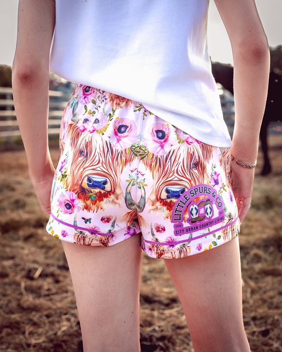 Little Spurs Kids Footy Shorts - Highland Steer - Image 2