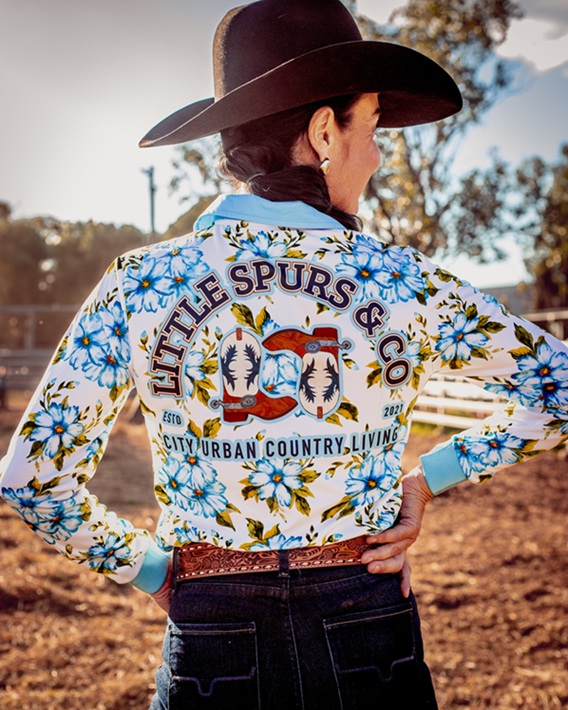 Little Spurs Ladies Fishing Shirt - Blue Flower - Image 2
