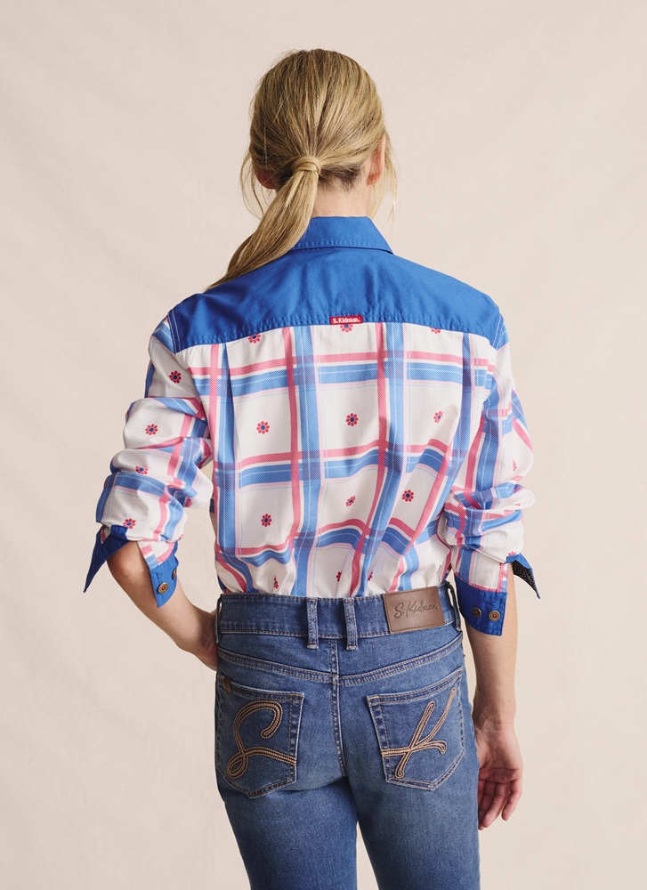 S. Kidman Ladies Spencer Full Button Shirt - 016 - Blue Check - Image 2