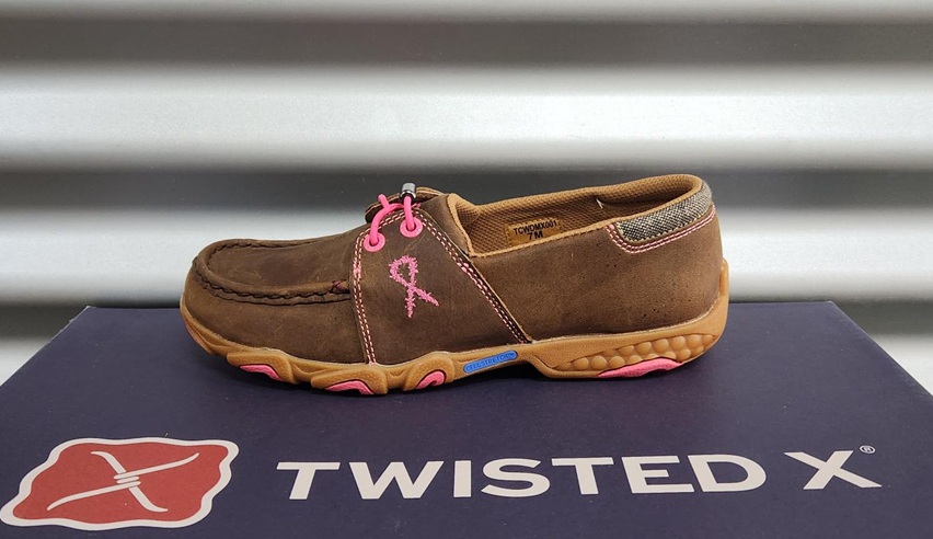 Twisted X Ladies Pink Ribbon Cellstretch Elastic Lace Mocs - Image 2