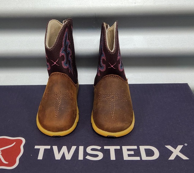 Twisted X Infants Canvas Shaft Cowboy Boot - Mocha/Pink/Blue - Image 2