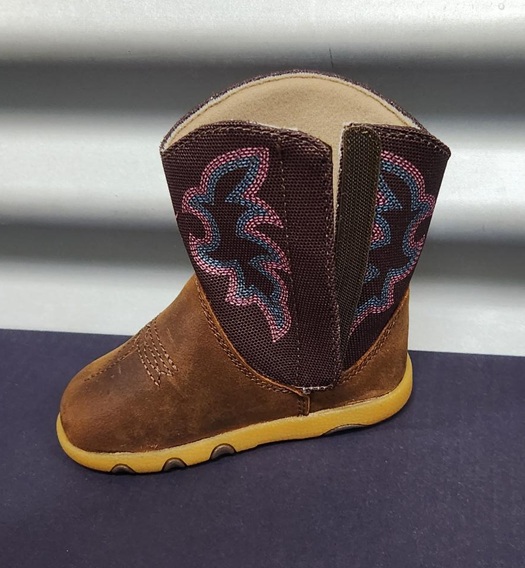 Twisted X Infants Canvas Shaft Cowboy Boot - Mocha/Pink/Blue - Image 3