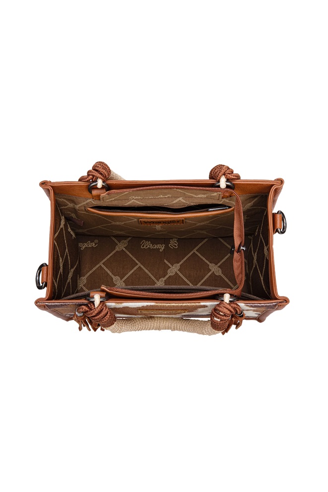 Wrangler Cow Print Tassel Crossbody Bag - Tan - Image 2